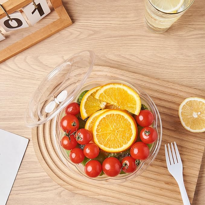 [48 oz. 50 Sets Clear Plastic Salad Bowls with Airtight Lids Disposable To Go Mixing Containers Serving for Fruit, Quinoa, Lunch and Meal Prep