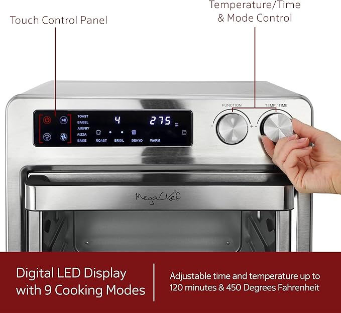 MegaChef 25 Quart Digital Electric Multi-Function Air Fryer and Counter Top Oven with Broil, Bake & Toast