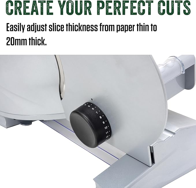 LEM Products 8 ½ Inch Aluminum Electric Meat Slicer Machine, Includes Two Stainless Steel Blades, Serrated and Fine, Silver