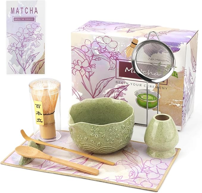 Matcha Whisk Set, 8-Piece Ceramic Japanese Matcha Bowl & Accessories Kit for Traditional Tea Ceremony, Home Use & Gifts(Green)