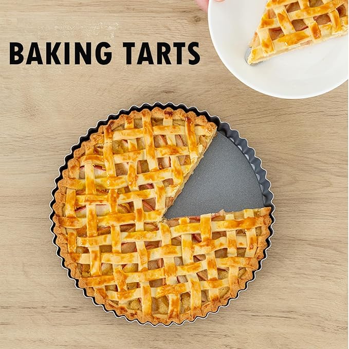 9“ & 11” Deep Dish Tart Pan, 2 Pack Nonstick 2” Tall Tart Pan, Quiche Pan, Carbon Steel Deep-dish Pie Pan with Removable Loose Bottom for Baking Thanksgiving Christmas