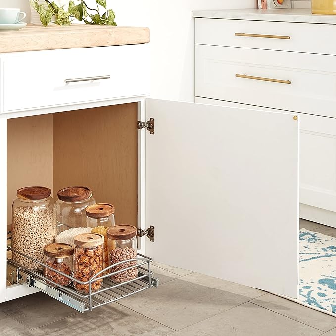 Knape & Vogt RS-MUB-11-FN 5 in. H x 12 in. W x 20 in. D Multi-Use Pull-Out Basket Cabinet Organizer in Silver