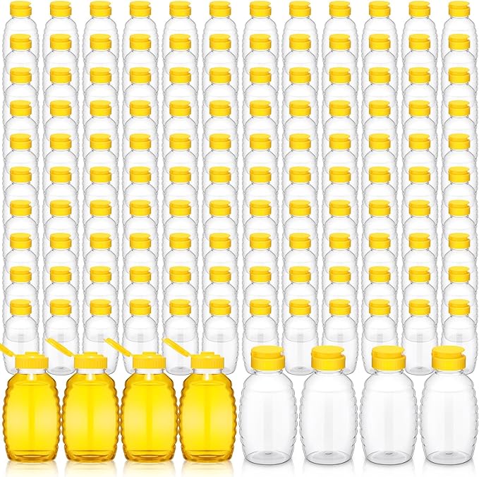 Tioncy 120 Pcs Clear Plastic Honey Bottles 16 Oz Honey Jars with Lids Honey Bottle Containers Empty Honey Bear Bottle Squeeze Honey Bottle for Easy Storing and Dispensing