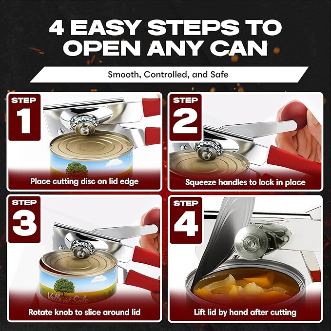 Chef-Master 2-Pack Heavy Duty Can Opener with Anti-Slip Grip, Manual Handheld for Large Cans