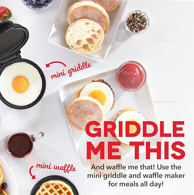 Dash Mini Maker Set - Customized Treat Maker - Supports Multi-Function Cooking - Easy Cleanup and User-Friendly Design - Black - Waffle & Griddle Irons
