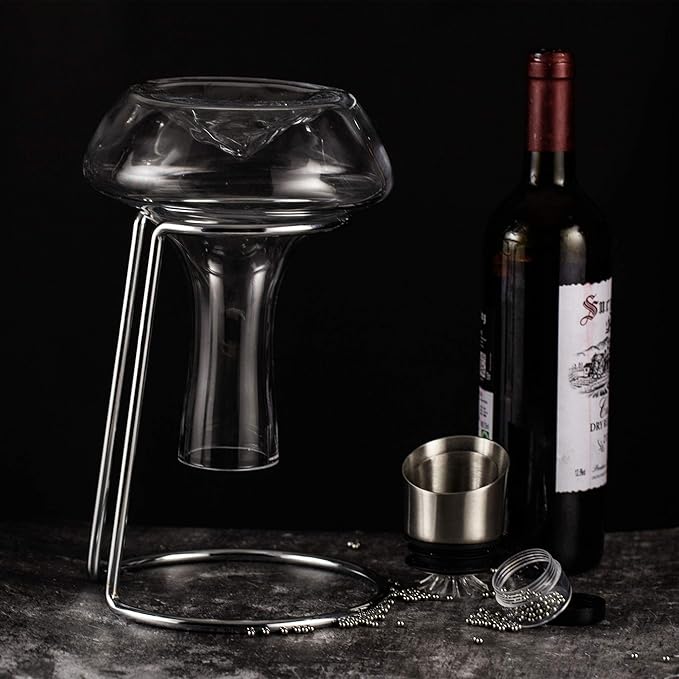 YouYah Iceberg Wine Decanter Set with Wine Chiller Stick 3-in-1 Stainless Steel Wine Bottle Cooler Stick, Red Wine Carafe with Aerator Filter,Drying Stand and Cleaning Beads, Wine Aerator, Wine Gift