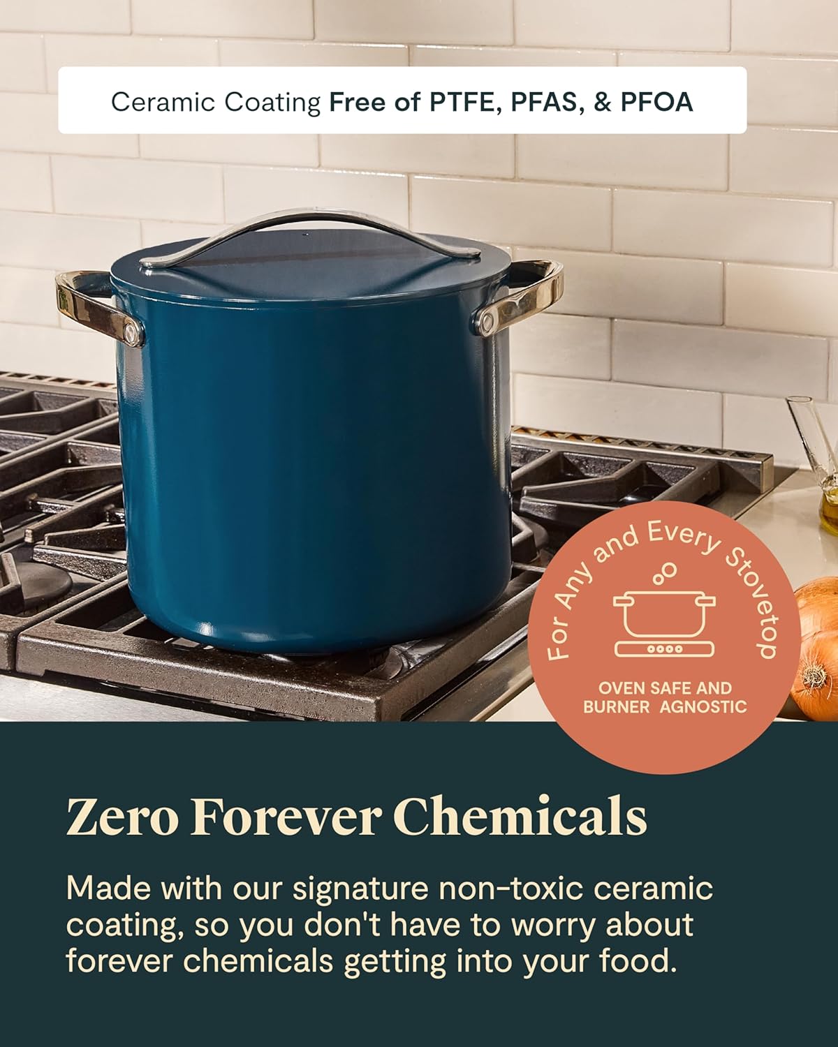 Caraway Stock Pot - 12 Qt Ceramic Coated Pot With Lid - Fee From Forever Chemicals - Large Pot for Bigger Batches - Black
