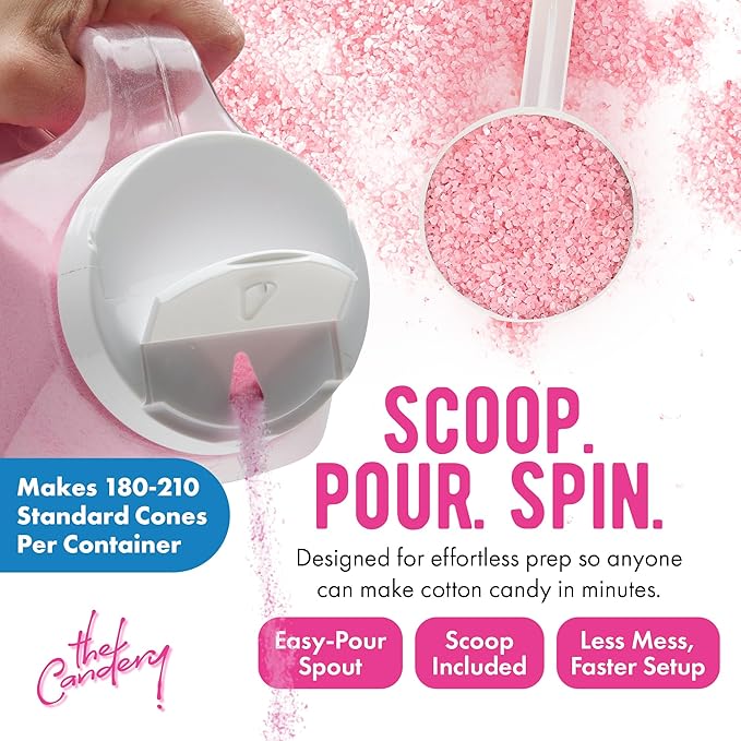 The Candery Cotton Candy Floss Sugar 6lbs 96oz jars- 3 Pack Strawberry, Raspberry Blue and Grape Easy Pour Easy Grip Reusable Jars
