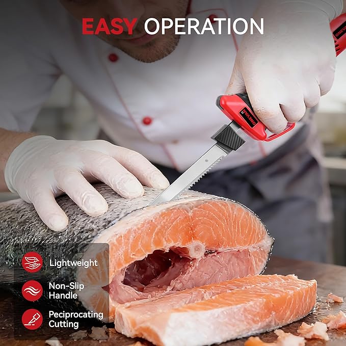 12V Cordless Electric Fillet Knife, 4 Ti-Nitride Coated Non-Stick Blades, Cordless Fillet Knife with 2PCS Rechargeable Battery Packs, 1 Quick Battery Charger, and 1 Storage Carry Case for Fishing, Filleting, Outdoors