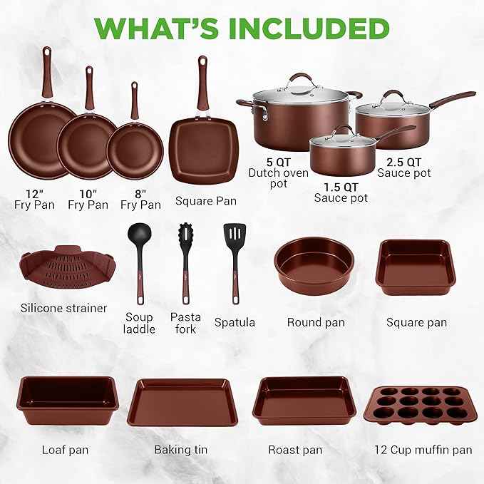 NutriChef Nonstick Cookware Set, 20-Piece Premium Kitchen Cookware Set with Pots, Pans, Bakeware & Utensils, Non Stick Pots and Pans Compatible with Gas, Electric, Ceramic & Induction Cooktops (Black)