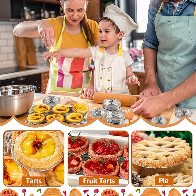 100 Pieces 2.6 Inch Round Pie Tart Small Tin Foil Pans Disposable Aluminum Mini Pie Pans for Baking, Cooking Supplies