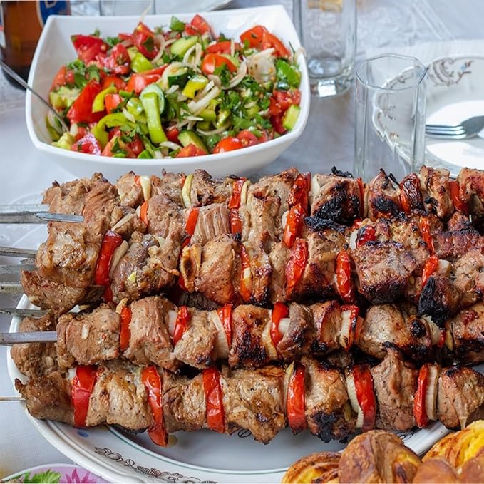 Hakka Stainless Steel Barbecue Skewers, 23" Heavy Duty Metal Skewers Large Wide Grilling Reusable Kabob Sticks with NonSlip Ring Handle,Set of 10