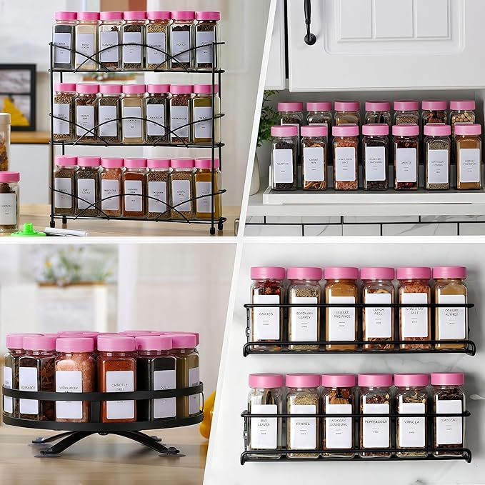 24 Glass Spice Jars with Label-4oz Spice Containers with Lids and Shaker Lids,3 Sets of Spice Labels 1 Collapsible Funnel 2 Erasable Markers (24)