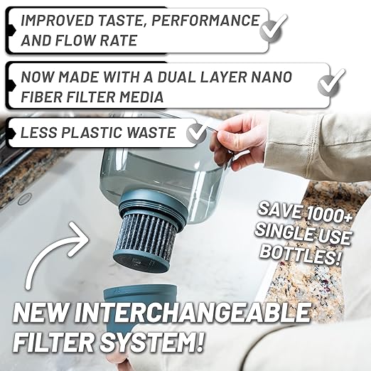 Epic Nano XP | Water Filter Pitchers for Drinking Water | 10 Cup | 150 Gallon Filter | Gravity Water Filter (Black & Bamboo)