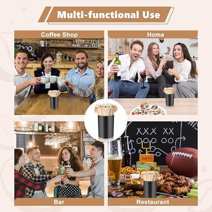 100 Pcs Football Coffee Stirrers with Holder 6 Inch Football Swizzle Sticks Wood Drink Stirrers Sports Black Stir Stick Holder Round End Cocktail Stirrers for Football Theme Party Favors Decoration