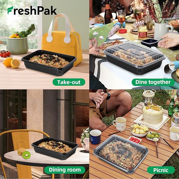 Meal Prep Containers Reusable 40 Pack 48oz - Shrink Wrap Leakproof | BPA Free Freezer & Microwave Safe Meal Prep | Portion Control Leftovers Food Container with Lid | Catering Takeout Boxes