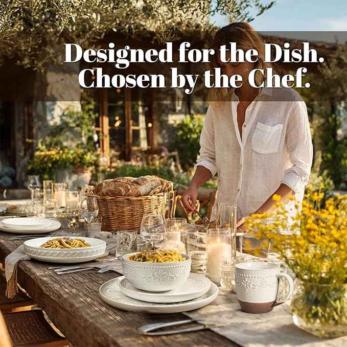 Artena Plates And Bowls Sets, 24 Pieces Dinnerware Sets, Dish Set For 6, Ceramic Kitchen Bowl And Plate Set, Embossed White Dishware Sets, Dishwasher & Microwave Safe (Damask Floral) (With Mugs)
