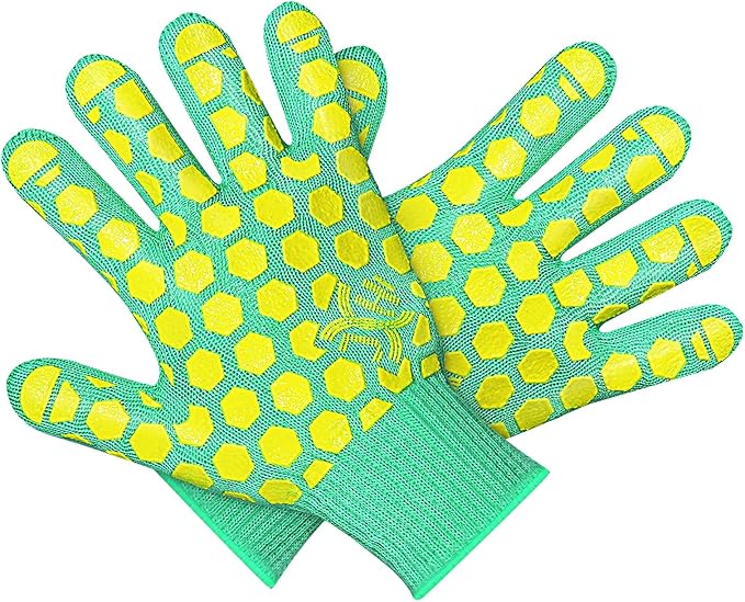 J H Heat Resistant Oven Glove: EN407 Certified 932 °F BBQ & Oven Mitts for Grlling, Baking, Kitchen, Camping,Fireplace Indoor&Outdoor 1 Pair