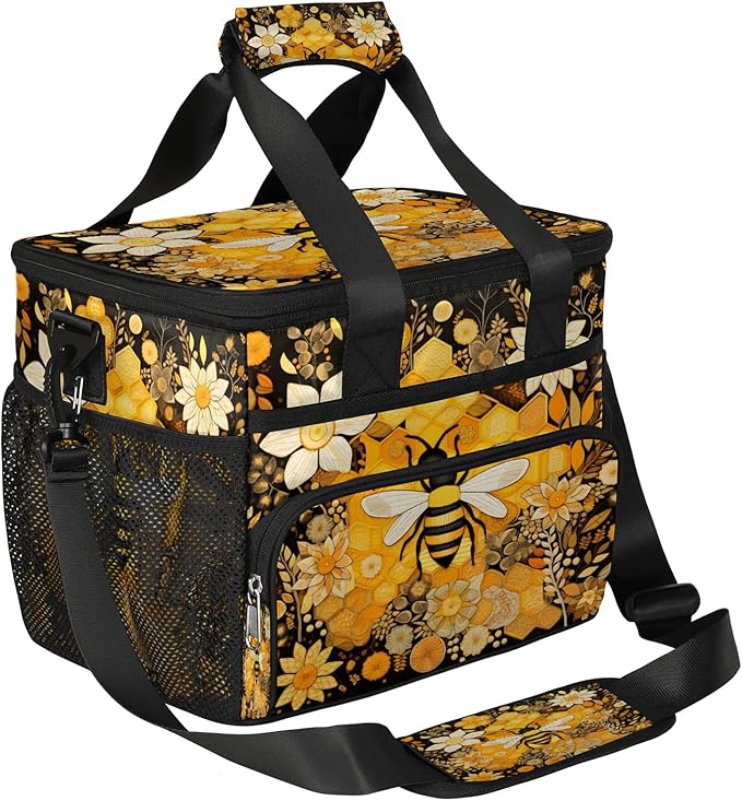 Pardick Lunch Box for Men Heavy Duty Insulated Lunch Bag for Women Honey Bee Lunchbox for Adults Lunch Cooler Bag for Work, Picnic, Beach Lunch Boxes with Adjustable Shoulder Strap