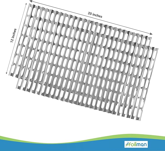 Foilman Heavy-Duty Disposable Aluminum Grill Liners, 12 x 20 Inch Nonstick Cooking Sheets for BBQ, Protects Grates from Grease, Even Heat Distribution, Easy Cleanup for Outdoor Grilling - Pack of 12