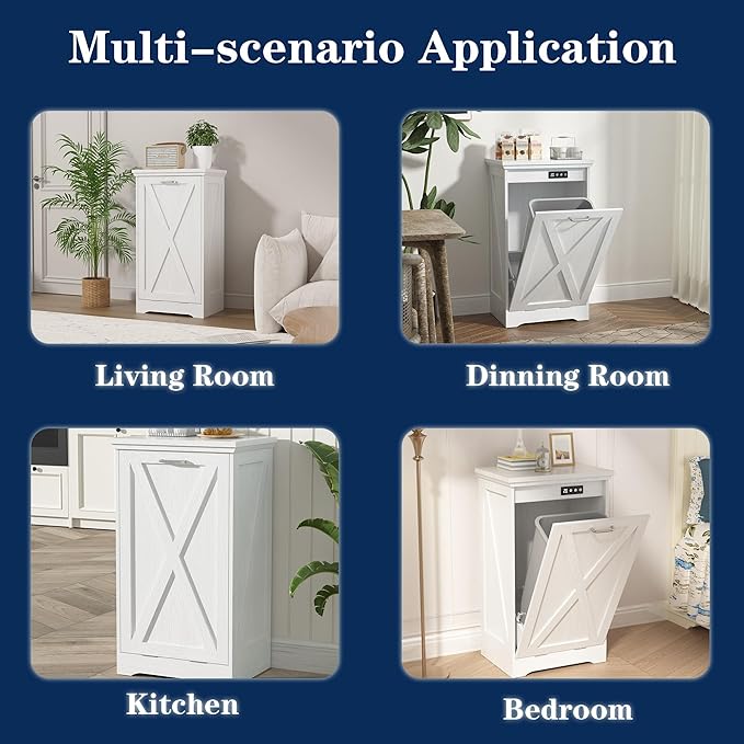 TOLEAD 13 Gallon Tilt Out Trash Can Cabinet, Kitchen Trash Cabinet Hidden Trash Can with Deodorizing & Negative Ion Pet Proof for Kitchen,Dining Room, Living Room,White