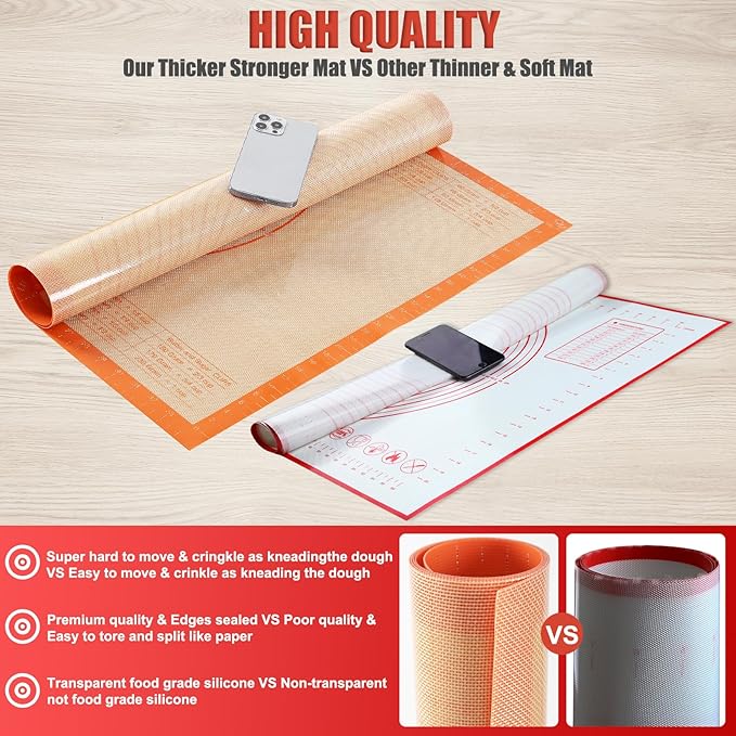 Silicone Pastry Mat 36x24 Inch Nonstick Baking Mats Extra Large Counter Mat for Dough Rolling, Pastry, Pie Crust, Fondant, Cookies, Bread, Pasta, Pizza Mat