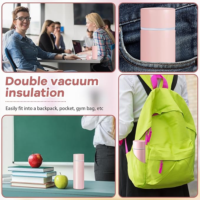 Irenare 5oz Mini Water Bottle Mini Insulated Stainless Steel Bottle Purse Water Bottle Cute Leak Proof Flask Keeps Drink Cold and Hot for Purse Women(Light Pink,1 Piece)