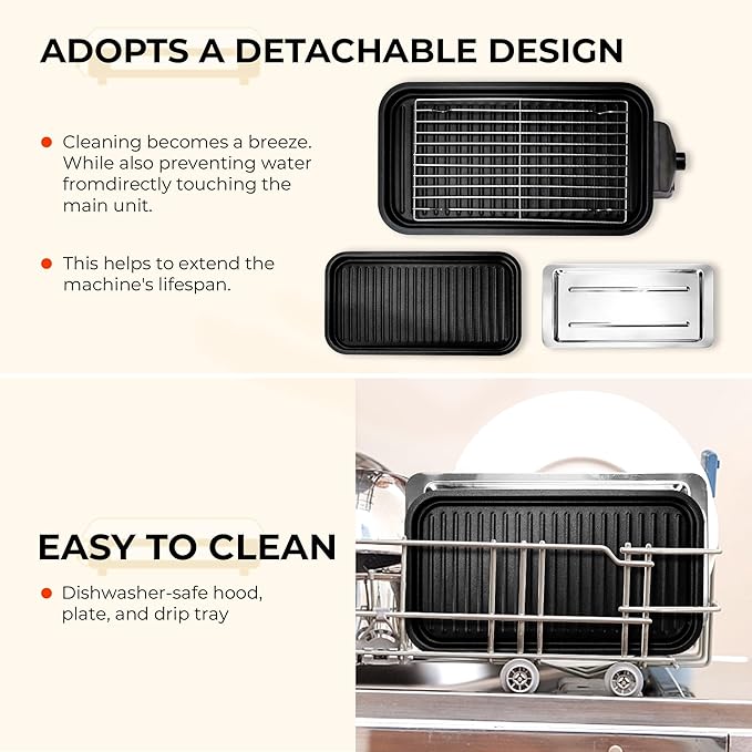 Pukomc Electric Indoor Grill,2 in 1 Indoor Grills for Kitchen with Grill Net & Non-Stick Cooking Removable Plate, Temperature Control, Dishwasher Safe, 1700W Black