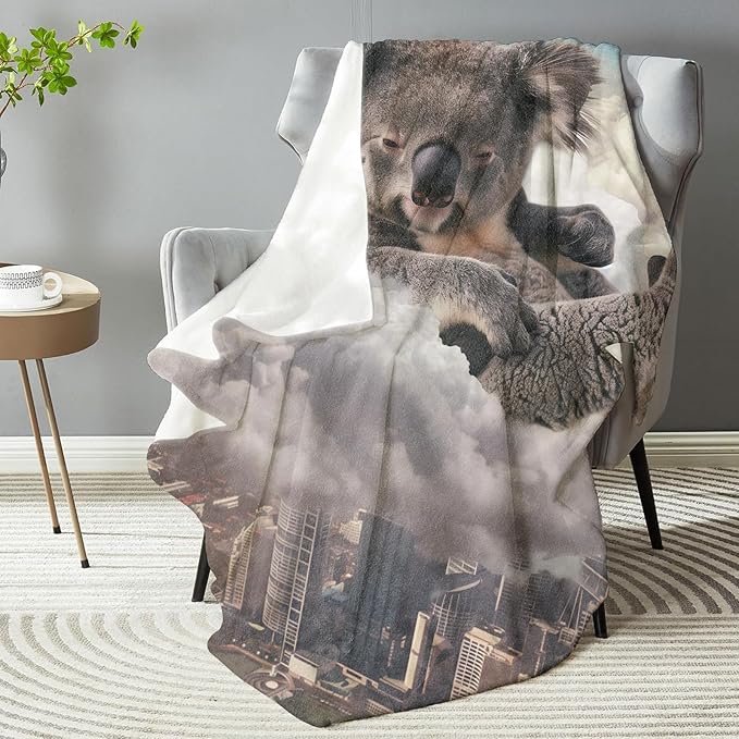 Funny Koala Plush Throw Blanket - Soft, Comfy, Lightweight, Warm, and Fuzzy - Ideal Gift for Men and Boys - Perfect for Couch, Bedroom, Travel, Bed - 50x60 inches