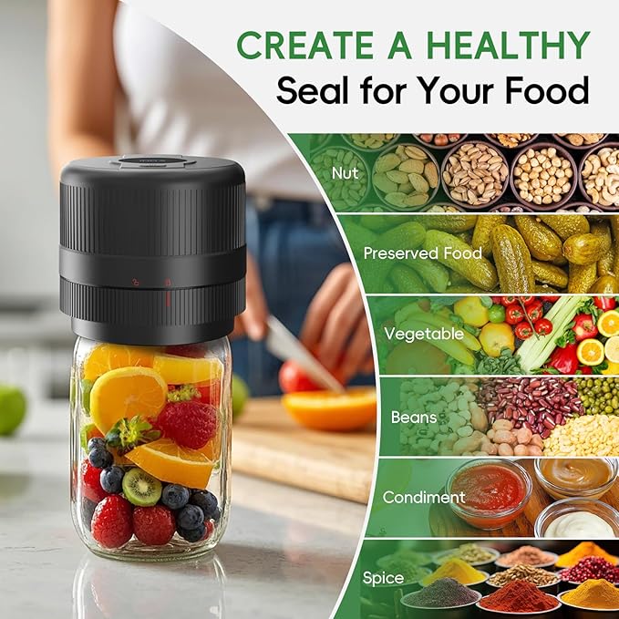 Mason Jar Vacuum Sealer Kit, Electric Sealer for Wide and Regular Mouth Mason Lids, Canning Vacuum Sealer Mason Jar, Automatic Vacuum Sealer Machine for Food Storage - 2 Packs