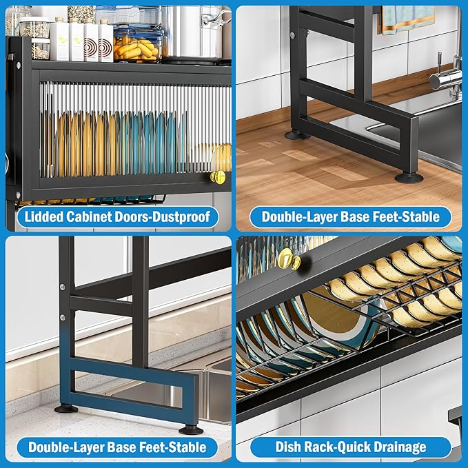 SNSLXH 𝐋𝐚𝐫𝐠𝐞 2-Tier Over The Sink Dish Drying Rack, 33.66"×31.1"×11.81", Large Sink Rack for Kitchen, Saving Kitchen Space, Cover Design Holds Dishes, Bowls, and Cutlery, Kitchen Sink Shelf