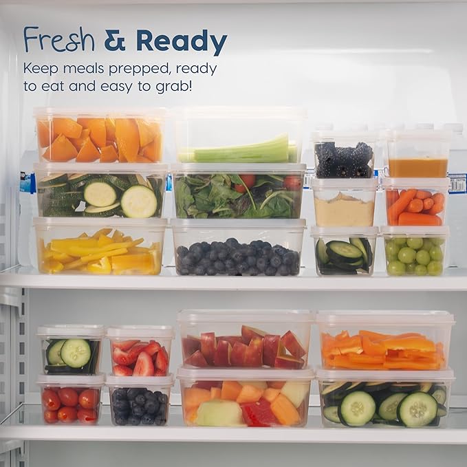 IRIS USA 44 PC Plastic Food Storage Containers With Lids | 22 Meal Prep Containers & 22 Lids | Leftovers Office Lunch Snack Fruit, Microwave Dishwasher Freezer Safe, BPA Free