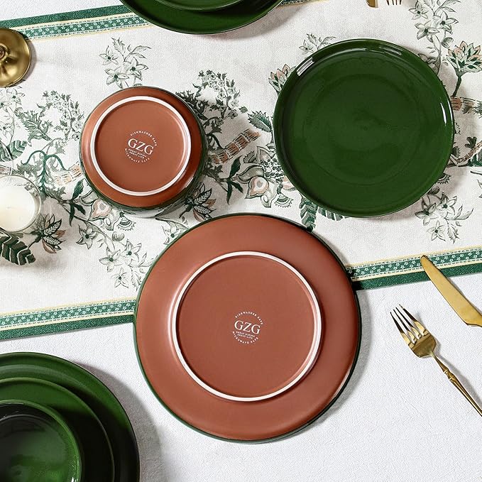 GZG Ceramic Dinner Salad Plates Set of 4, 8 Inch Speckled Dinnerware Dessert Plates with Clay-Tone Base, Microwave Oven Dishwasher Safe