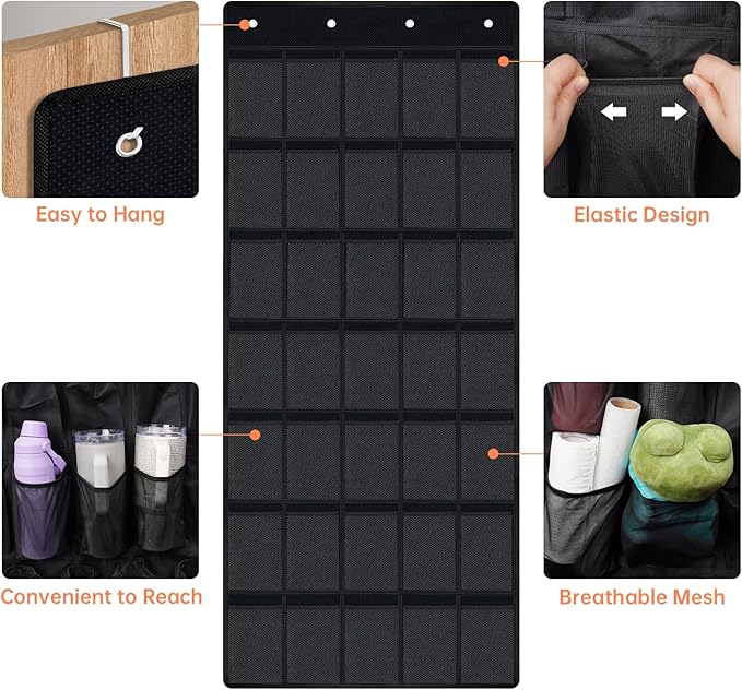 NiHome Multi-Functional 35 Pockets Door Hanging Organizer for Stanley Tumbler in Kitchen, Pantry, Bedroom, Bathroom, Large Capacity Elastic Mesh Secure Storage Cup Holder, Foldable for Home and RV Use