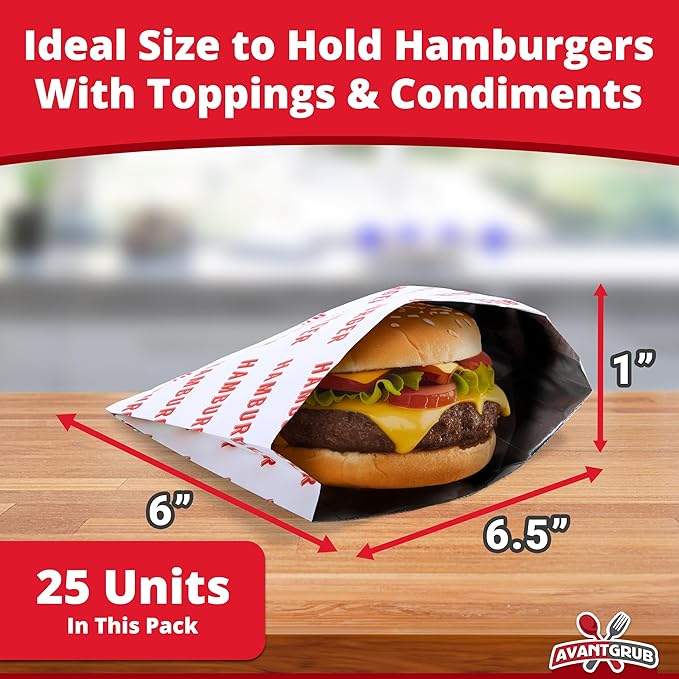 Retro, Grease Proof Burger Wrappers 25 Pk. Great BPA Free Cookout Supply. Pro Quality Bulk Hamburger Bags Are Large and Insulated. Allergen Friendly BBQ Foil Paper Perfect For Baseball Themed Party.