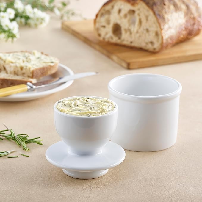 Butter Bell - The Original Butter Bell Crock by L. Tremain, a Countertop French Ceramic Butter Dish Keeper for Spreadable Butter, French Ceramic Butter Dish Keeper, Specialty - Classic White
