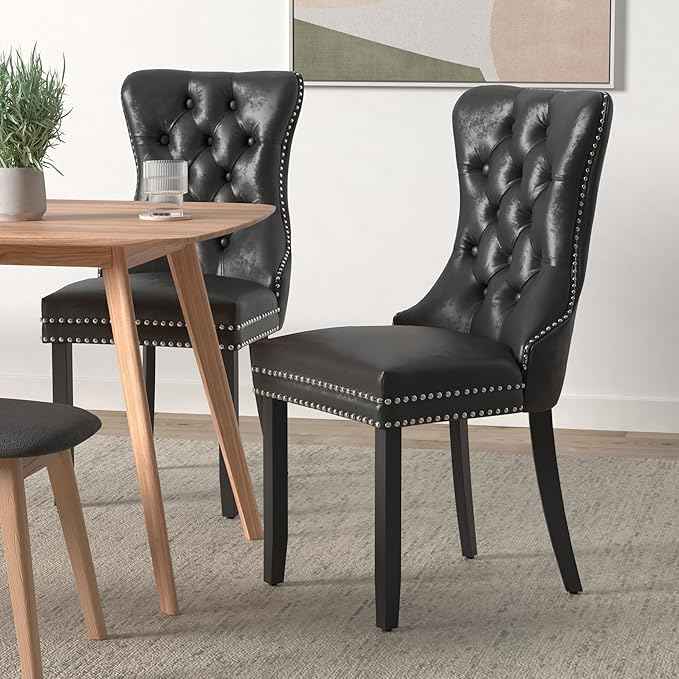 Black Dining Chairs Set of 6, Upholstered Velvet Dining Room Chairs with Back Ring Pull Trim and Solid Wood Legs,Modern Dining Chairs Perfect for Dining Room,Living Room,Kitchen(Black)