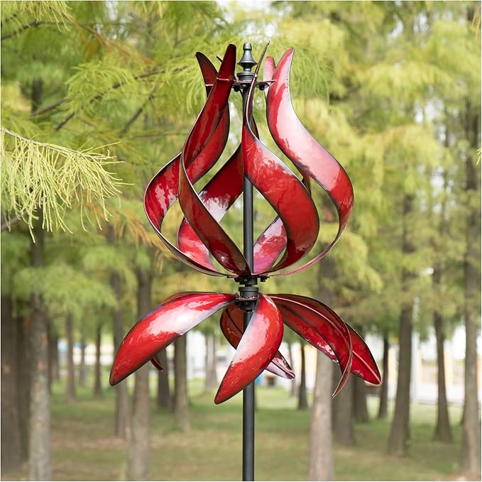 Large Garden Wind Spinner - Tulip Outdoor Yard Wind Sculptures & Spinners, Garden Decor Gift Ideas for Mother, Birthday, Housewarming (Dia19 x H87”)
