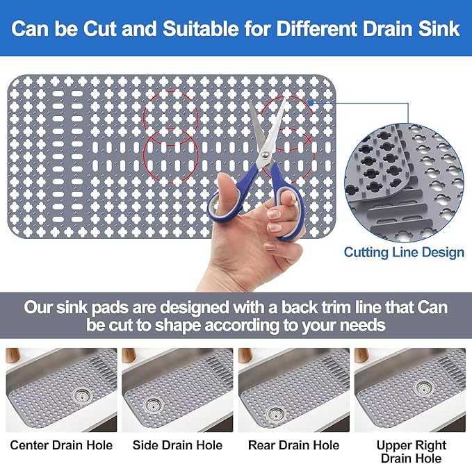 ARLBA Upgraded Silicone Sink Mat 28"x14" Sink Protectors for Kitchen Sink with Rear Drain/Center Drain,Sink Rack for Bottom of Sink, Kitchen Sink Mats for Bottom of Stainless Steel/Porcelain Sink