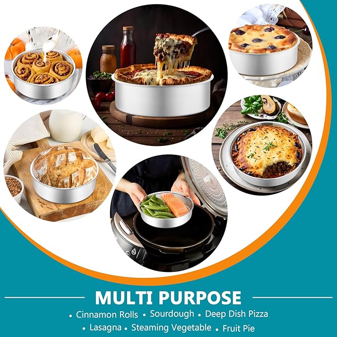 P&P CHEF 5 Inch Round Cake Pan Set of 3, Stainless Steel Round Baking Layer Pans Bakeware for Layer Birthday Cake, Fit Oven/Pots/Pressure Cooker, Leakproof & Dishwasher Safe, Silver