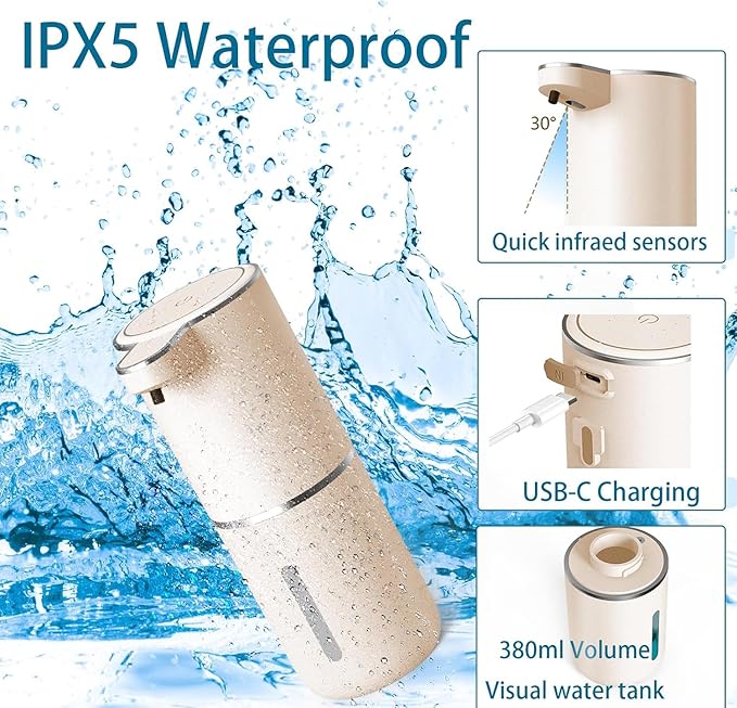 Automatic Liquid Soap Dispenser,Touchless Hand Soap Dispenser USB Rechargeabled Dispenser Electric,Wall Mounted 4 Levels Adjustable Dispenser Pump for Bathroom Kitchen Dish Soap Gold