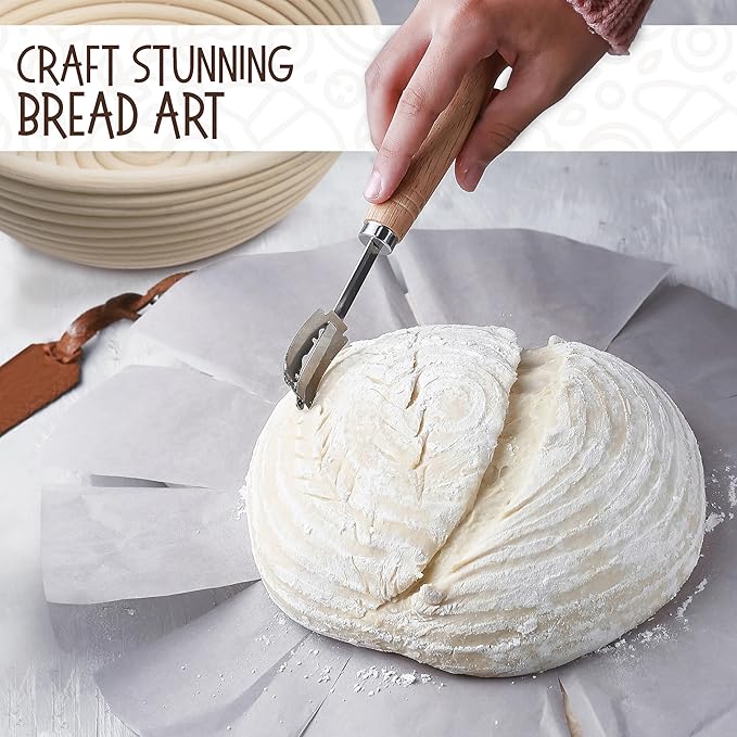 Superbaking 9' Round Banneton Bread Proofing Basket Gift Set– Sourdough Starter Kit for Crusty Artisan Style Loaves, Includes Essential Bread Baking Supplies & Tools - Ideal Gift for Bakers