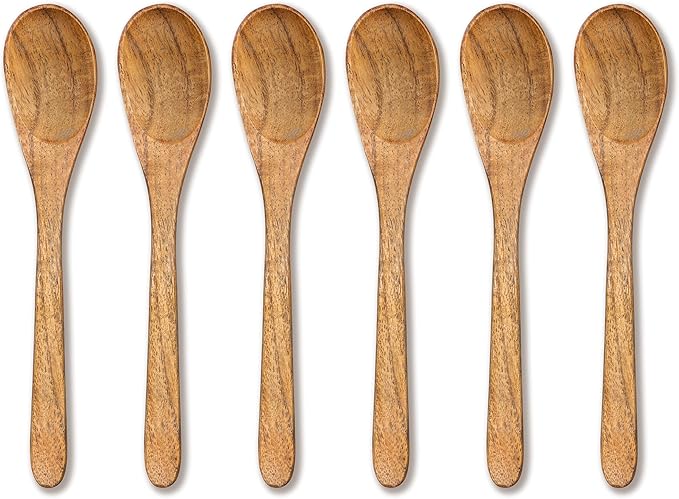 INTAJ 6 PCS Small Wooden Spoons, 6 Inch Honey Spoons for Tea, Hardwood Wooden Honey Teaspoon for Coffee, Little Tiny Wood Spoon, Bamboo Table Spoon for stirring, Wooden Spoons for Utensils Set