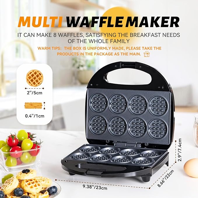Waffle Maker, Mini Waffle Maker Machine Nonstick with Quick Heat-Up Make 8 pcs Waffles,Waffle Maker for Kids, Suitable for Good Breakfast Snack Dessert