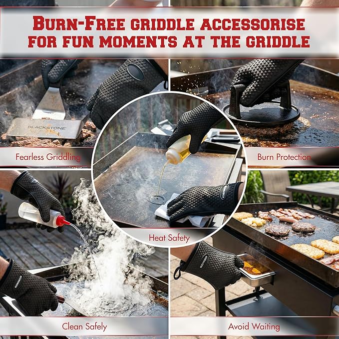 KITCHEN PERFECTION XL Silicone Oven & Griddle Gloves -Extreme Heat Resistant BBQ & Grilling Gloves -Handle Hot Food Right on Your Griddle |Waterproof Oven Mitts Grill Gloves |Superior Set+3 Bonuses