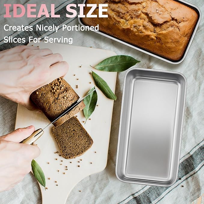 TeamFar Loaf Pans for Baking, 9 × 5 Inch Stainless Steel Loaf Bread Pans Tins for Homemade Bread/Brownies, Healthy & Sturdy, Oven & Dishwasher Safe - Set of 6