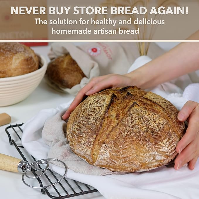 Banneton Bread Proofing Basket Set of 2 Sourdough Starter Kit with 9- Inch Round Baskets Fermentation Proofing Bowls Artisan Sourdough Bread Baking Supplies with Tools Liners and Linen Bag
