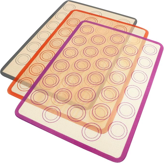 3pcs 42x29.5cm Non-stick Silicone Pastry Mats Heat Resistant Baking Sheet Liners with Fiberglass for Oven and Dough Kneading, Reusable Kitchen Baking Mats Set (coffee Bottom