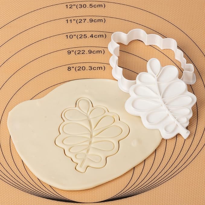 Flycalf Leaf Cookie Cutter Wedding with Plunger Stamps Holiday PLA Cake Shapes Baking Molds Gifts for Kids Decorative Party 4" Kitchen Cake Supplies