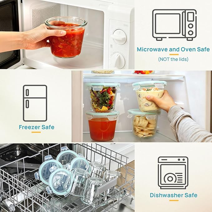 Vtopmart 5Pack 24oz Glass Storage Containers with Lids, Glass Meal Prep Food Container Sets with Snap Airtight Lids for Microwave, Oven, Freezer and Dishwasher, Green, Round